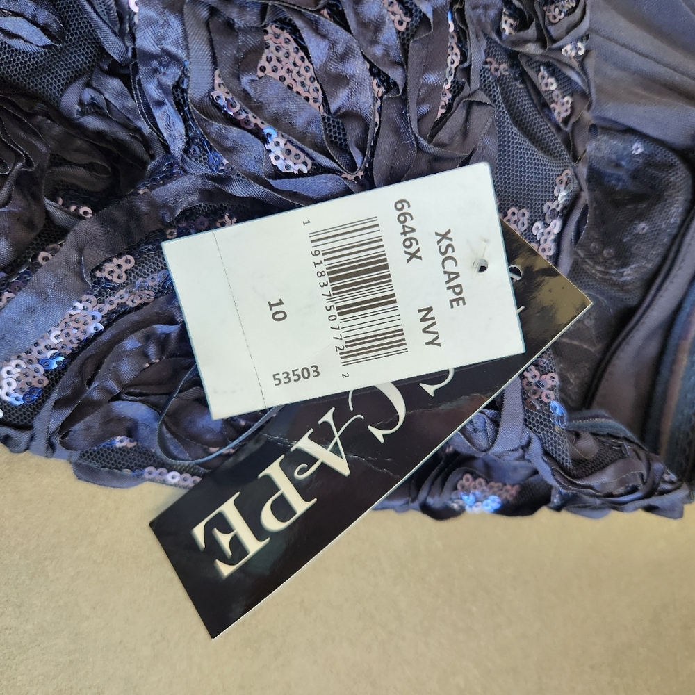 Xscape Off The Shoulder Gown Size 10 NWT $359 Navy Embellished - Picture 8 of 13
